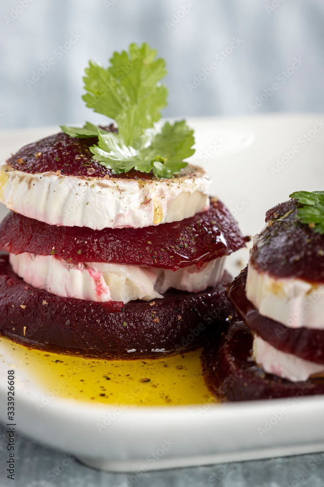 beetroot slices with goat cheese and oil beetroot slices with goat cheese and oil