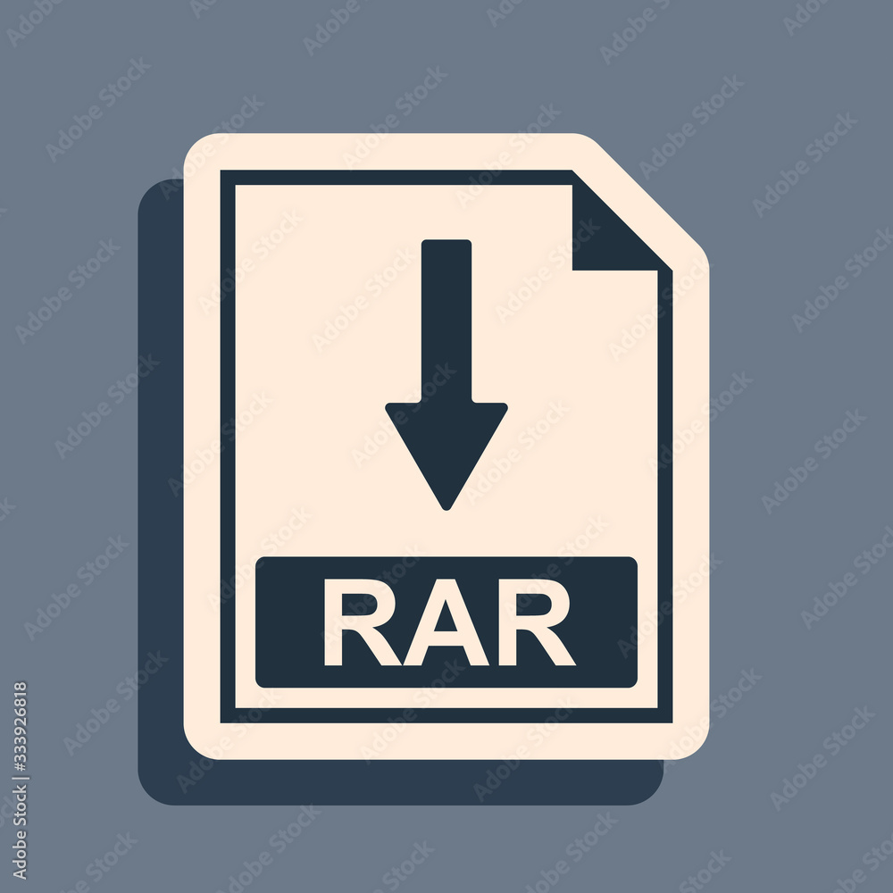 Black RAR file document icon. Download RAR button icon isolated on grey background. Long shadow style. Vector Illustration Black RAR file document icon. Download RAR button icon isolated on grey background. Long shadow style. Vector Illustration