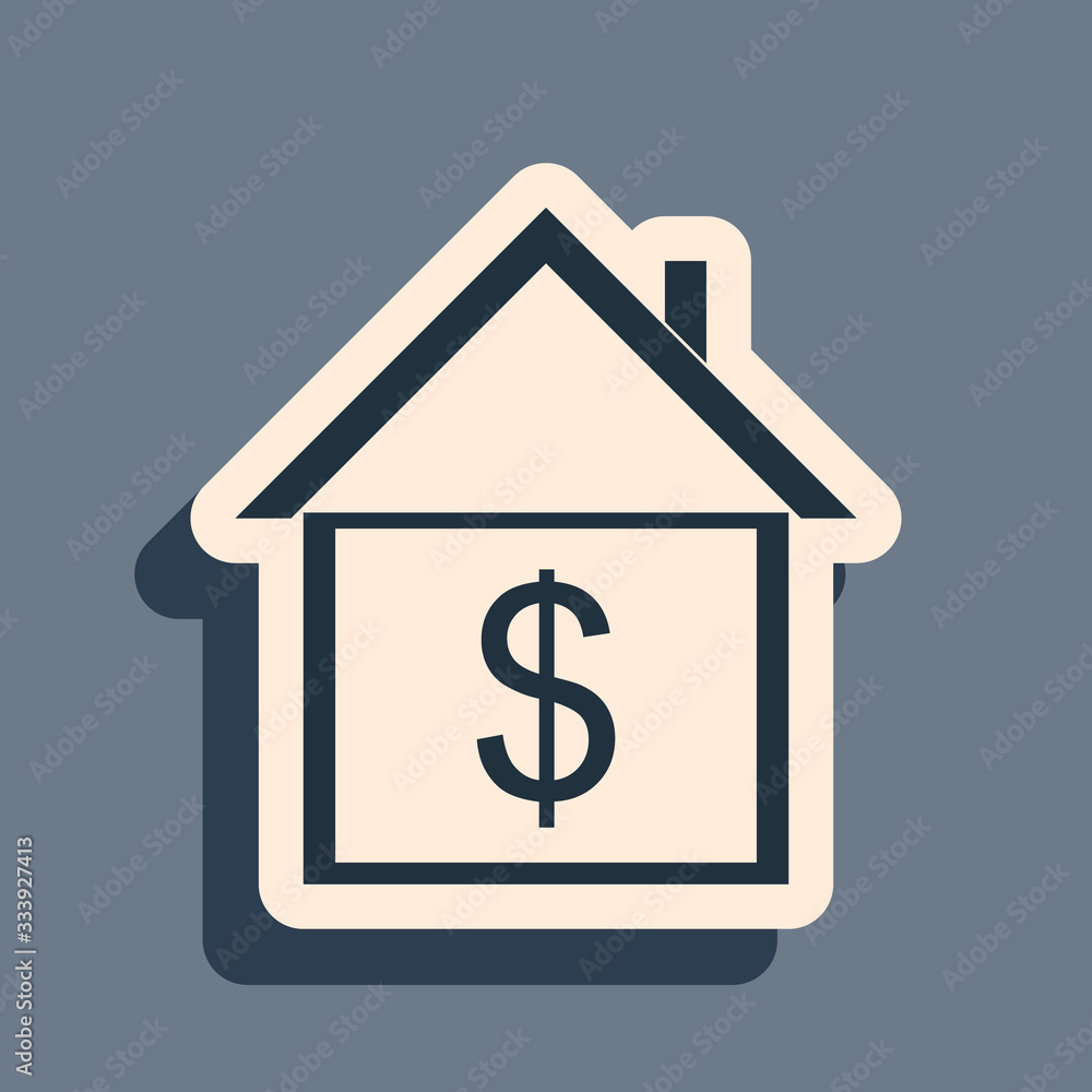 Black House with dollar icon isolated on grey background. Home and money. Real estate concept. Long shadow style. Vector Illustration Black House with dollar icon isolated on grey background. Home and money. Real estate concept. Long shadow style. Vector Illustration