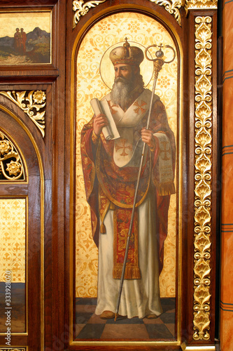 Saint Methodius, detail of Iconostasis in Greek Catholic Co-cathedral of Saints Cyril and Methodius in Zagreb, Croatia