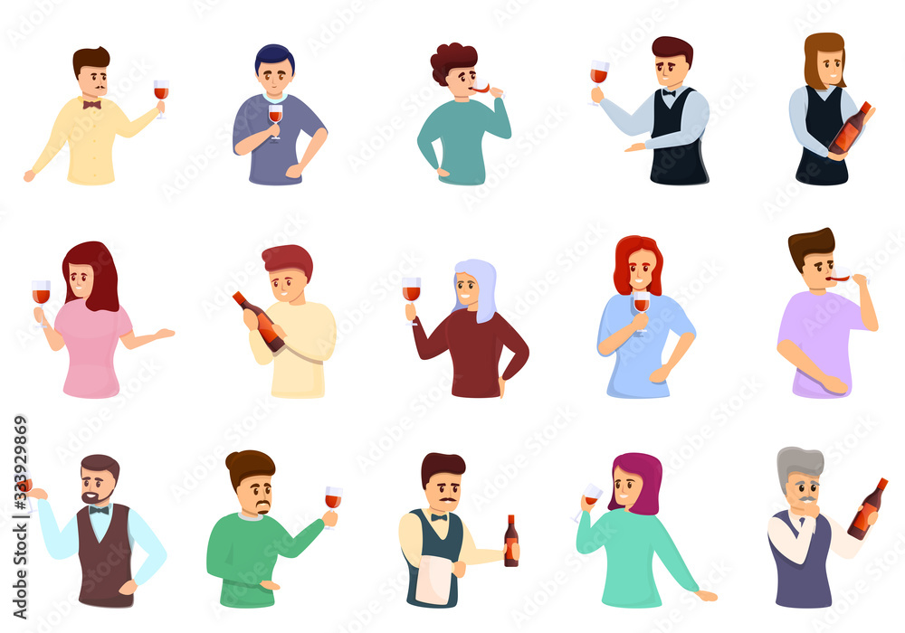 Sommelier icons set. Cartoon set of sommelier vector icons for web design Sommelier icons set. Cartoon set of sommelier vector icons for web design