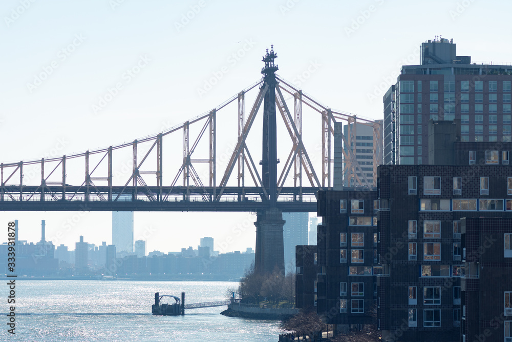 Fototapeta premium The Queensboro Bridge over the East River with Skyscrapers on Roosevelt Island in New York City