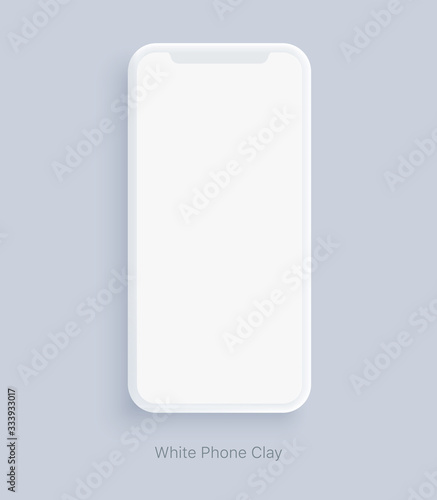 Modern clay smartphone mockup. Blank screen isolated device on gray background. Mock up to showcasing mobile applications or web page design screenshots.