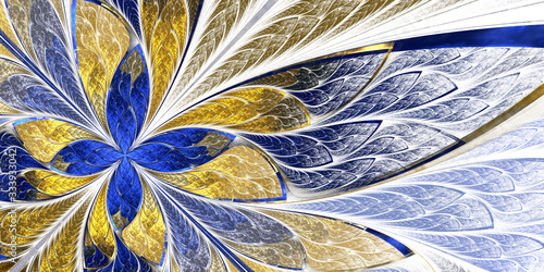 Canvas Print Fractal flower or butterfly in stained-glass window style on black
