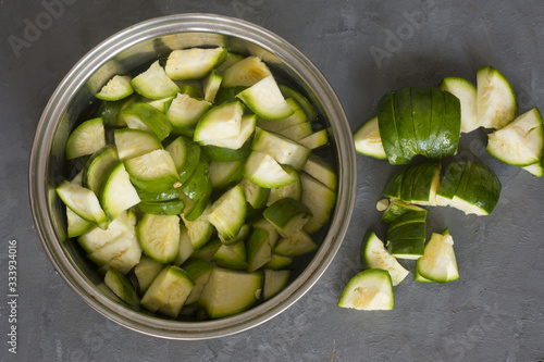 South american green pumpkin in a pot