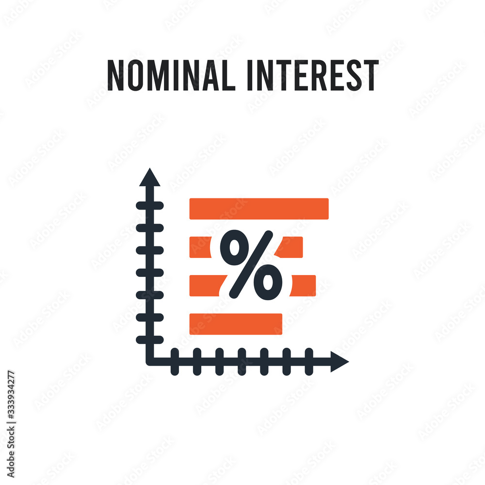 Nominal interest rate vector icon on white background. Red and black colored Nominal interest rate icon. Simple element illustration sign symbol EPS