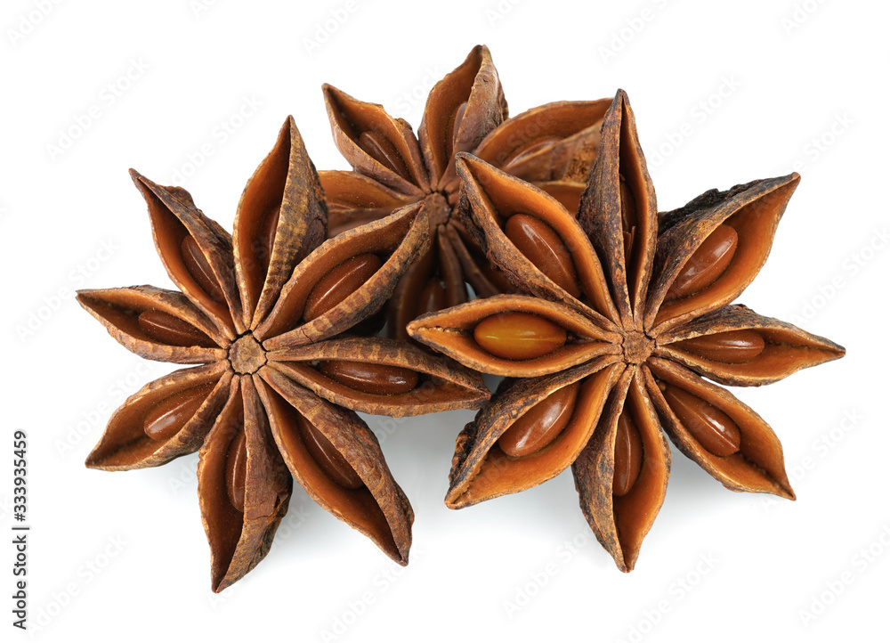 A group of star anises isolated on white background A group of star anises isolated on white background