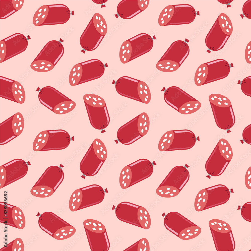 Sausage pattern. Illustration of sausages drawn in flat style on a light brown background. Vector 8 EPS. Sausage pattern. Illustration of sausages drawn in flat style on a light brown background. Vector 8 EPS.