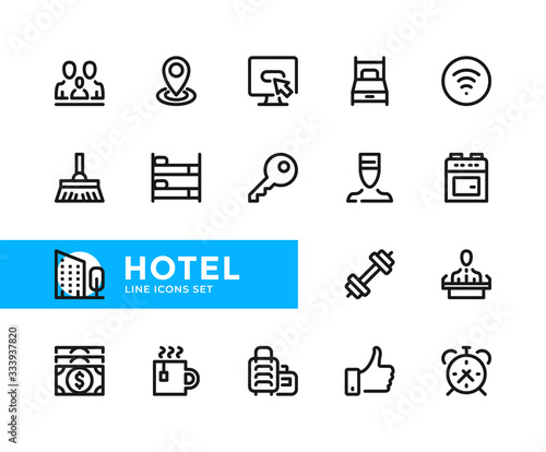 Hotel vector line icons. Simple set of outline symbols, graphic design elements. Pixel Perfect