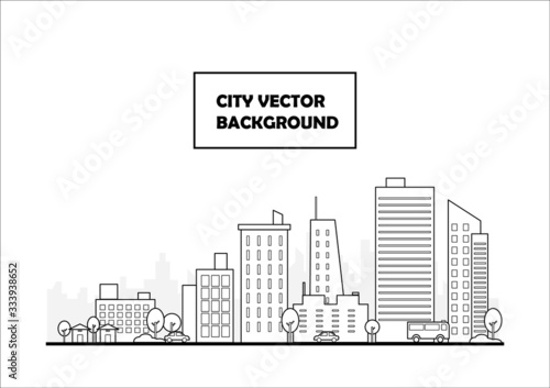 city building in flat line illustration vector, panoramic cityscape design for background     
