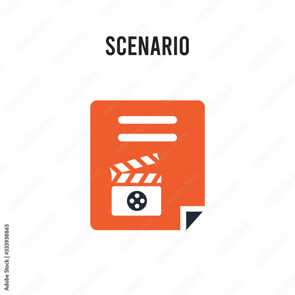 Scenario vector icon on white background. Red and black colored Scenario icon. Simple element illustration sign symbol EPS Scenario vector icon on white background. Red and black colored Scenario icon. Simple element illustration sign symbol EPS