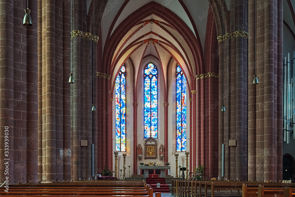 Interior of Collegiate Church of St. Stephan in Mainz, Germany