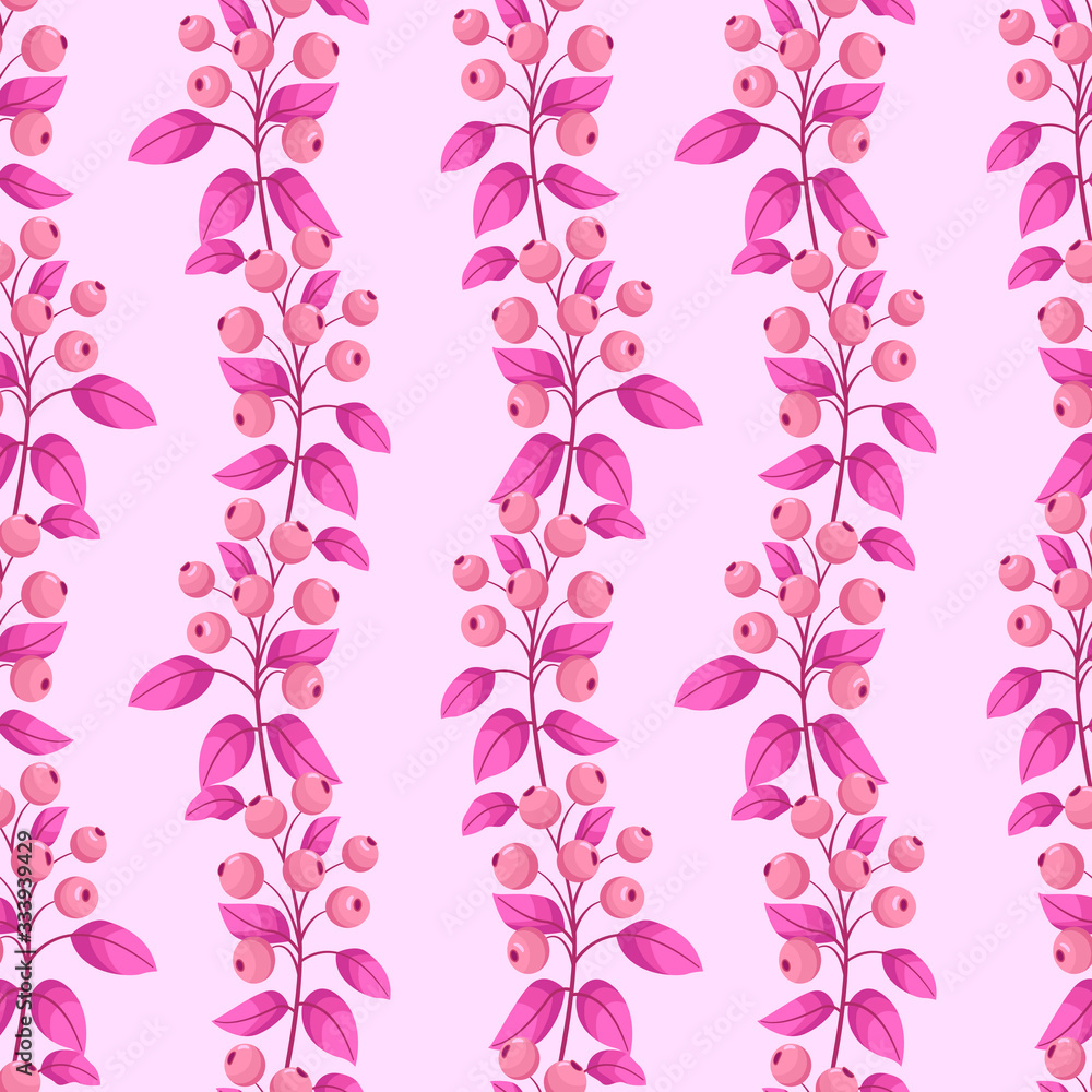 Vector seamless pattern with pink berries; cute vertical berry twigs for fabric, wallpaper, wrapping paper, textile, web design. Vector seamless pattern with pink berries; cute vertical berry twigs for fabric, wallpaper, wrapping paper, textile, web design.
