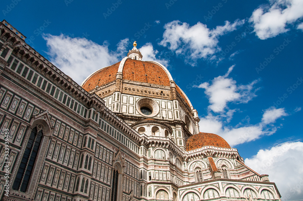 Florence Duomo. Basilica di Santa Maria del Fiore (Basilica of Saint Mary of the Flower) in Florence, Italy. Florence Duomo is one of the main landmarks in Florence, Italy. Space for text.