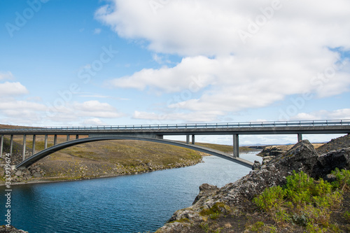 Modern Bridge crossing river Tungnaa in Iceland