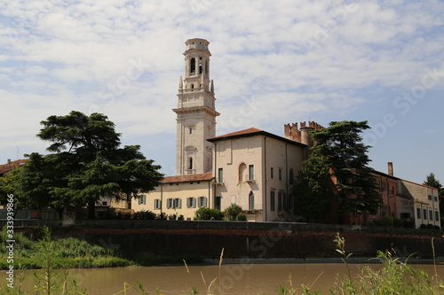 VERONA - panorama of the Archbishopric with the cathedral tower