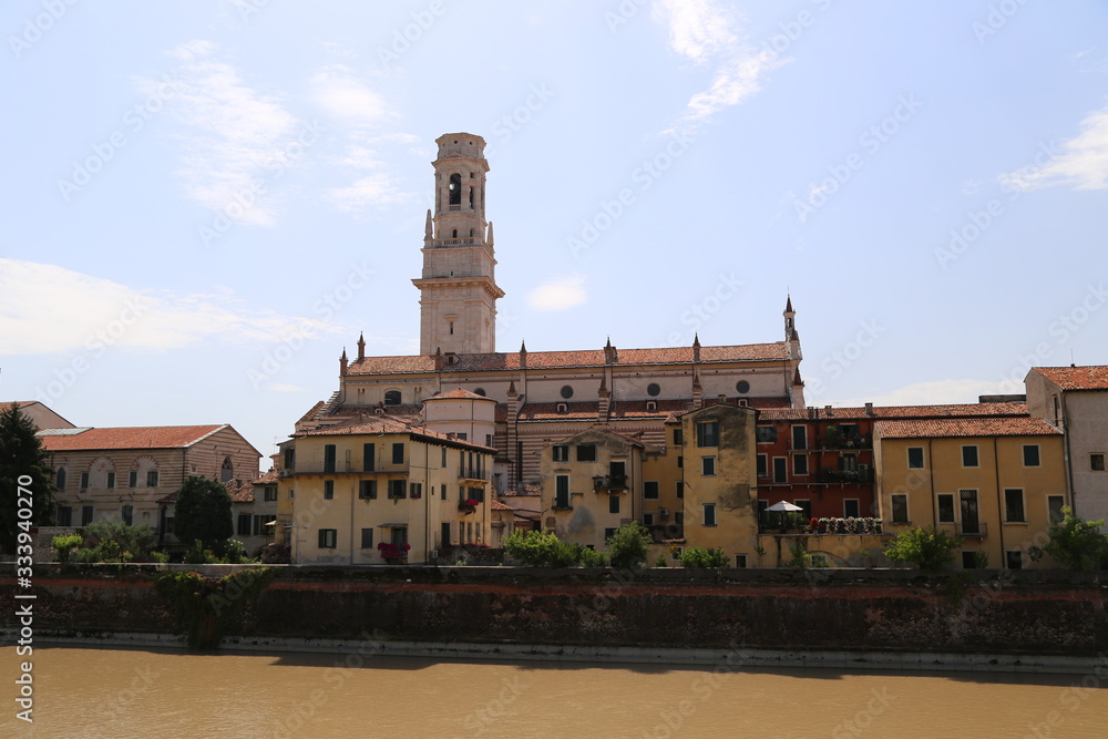 VERONA - panorama of the Archbishopric with the cathedral tower