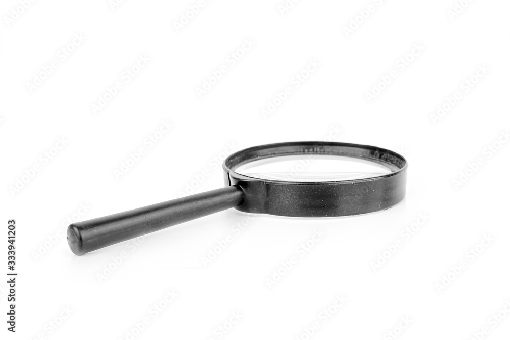 Black magnifier isolated on a white background. Black magnifier isolated on a white background.