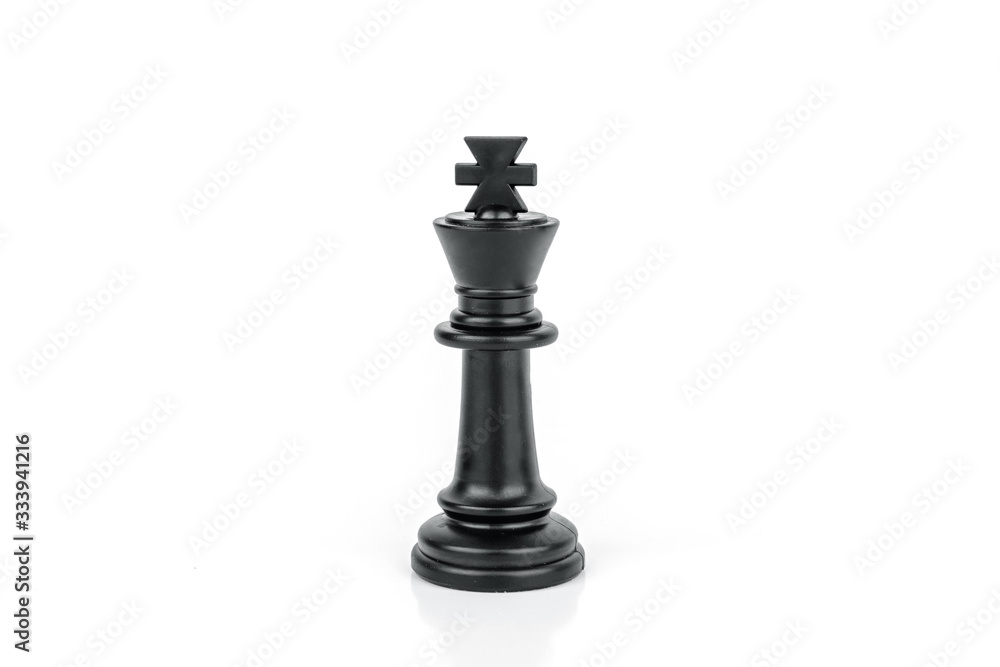 black chess piece king isolated on white background. The concept of board games, logic, training for the brain. black chess piece king isolated on white background. The concept of board games, logic, training for the brain.