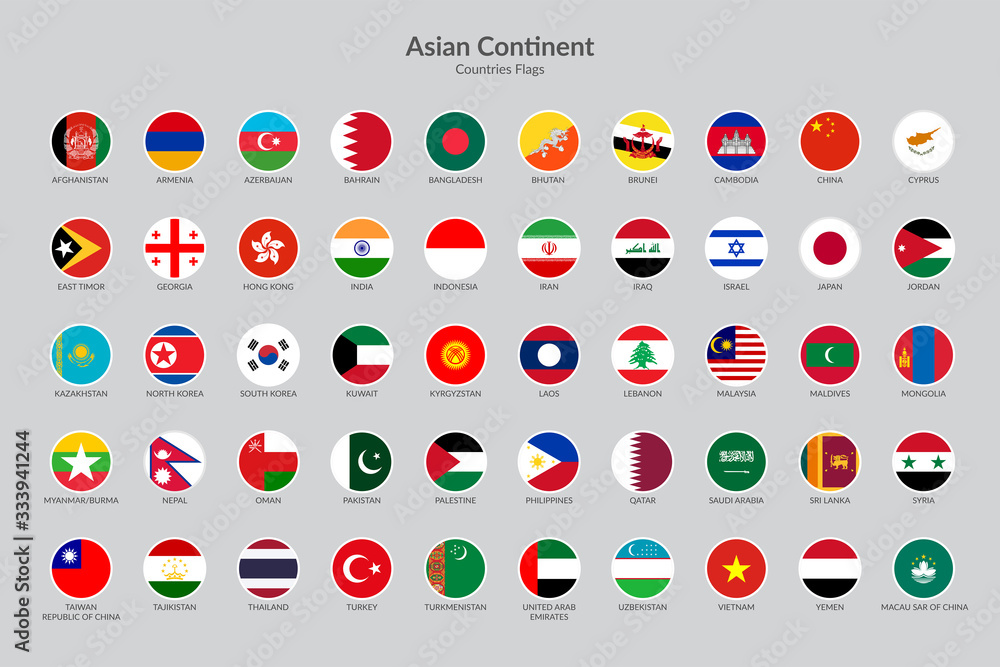 Asian Continent countries flag icons collection Asian Continent countries flag icons collection