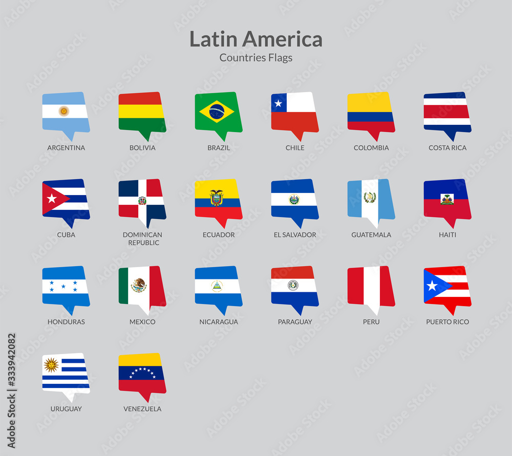 Latin American countries flag icons collection