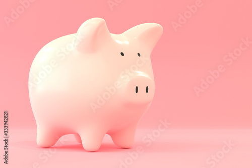 Piggy bank on pink background, saving money concept with 3D rendering