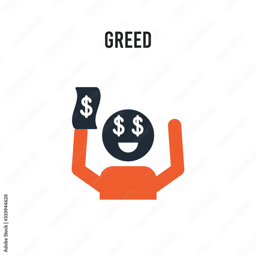 Greed vector icon on white background. Red and black colored Greed icon. Simple element illustration sign symbol EPS