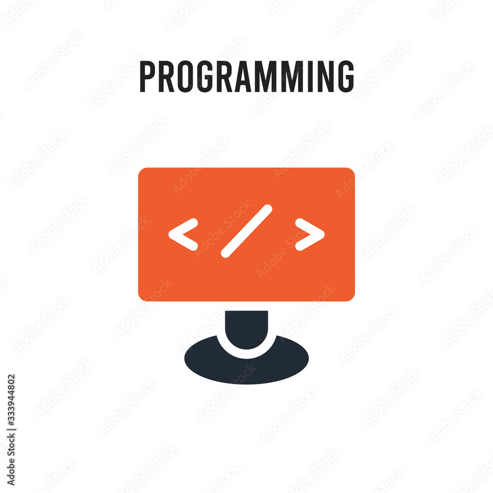 Programming vector icon on white background. Red and black colored Programming icon. Simple element illustration sign symbol EPS Programming vector icon on white background. Red and black colored Programming icon. Simple element illustration sign symbol EPS