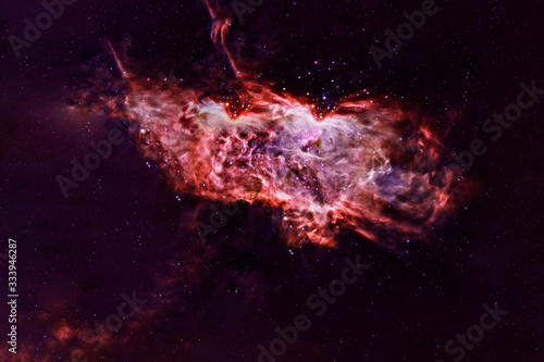 Beautiful red galaxy. With land on the horizon. Elements of this image were furnished by NASA.