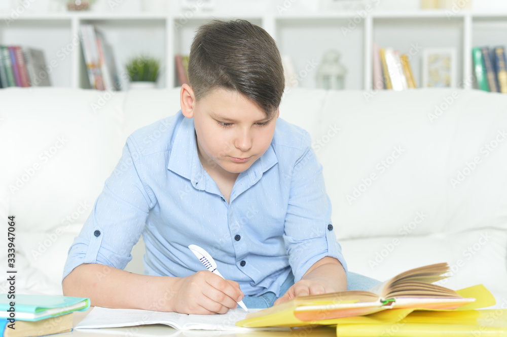 Portrait of boy doing homework at home Portrait of boy doing homework at home