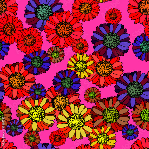 seamless pattern with flowers in bright color  vector illustration  wallpaper ornament  wrapping paper