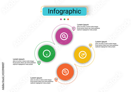 The vector design business infographic uses concepts creative circle template infographic with 4 options. It can be used for layout, workflows, diagrams, business process options, banners, web design.