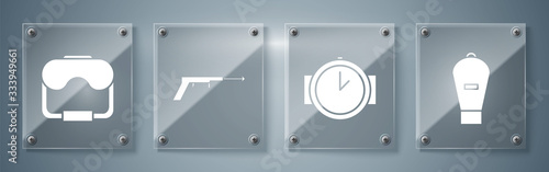 Set Lift bag, Diving watch, Fishing harpoon and Diving mask. Square glass panels. Vector