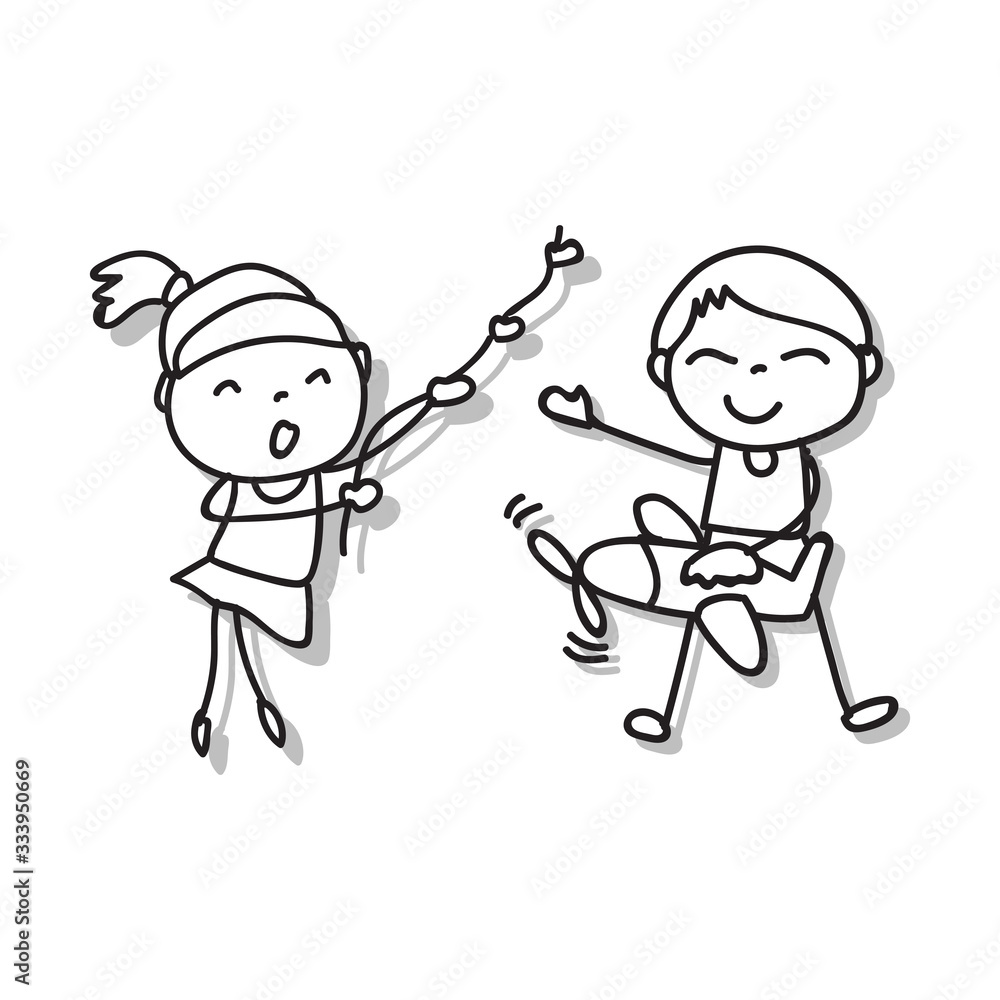 Hand drawing happy people. Happiness kids concept. Cartoon character lineart matchstick style vector. Hand drawing happy people. Happiness kids concept. Cartoon character lineart matchstick style vector.