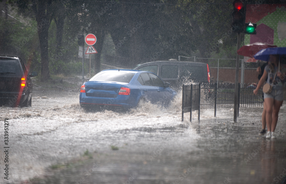 Street of the city flooded after heavy rains