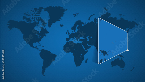 Detailed world map with pinned enlarged map of Marshall Islands and neighboring countries.