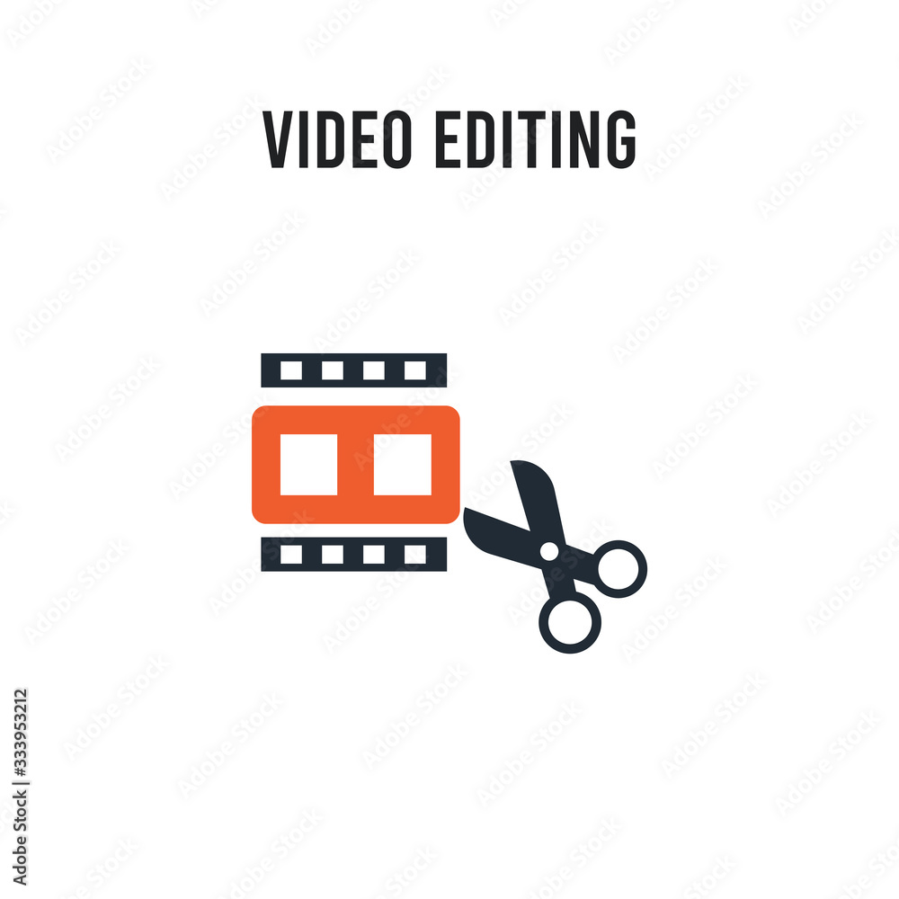 Video editing vector icon on white background. Red and black colored Video editing icon. Simple element illustration sign symbol EPS