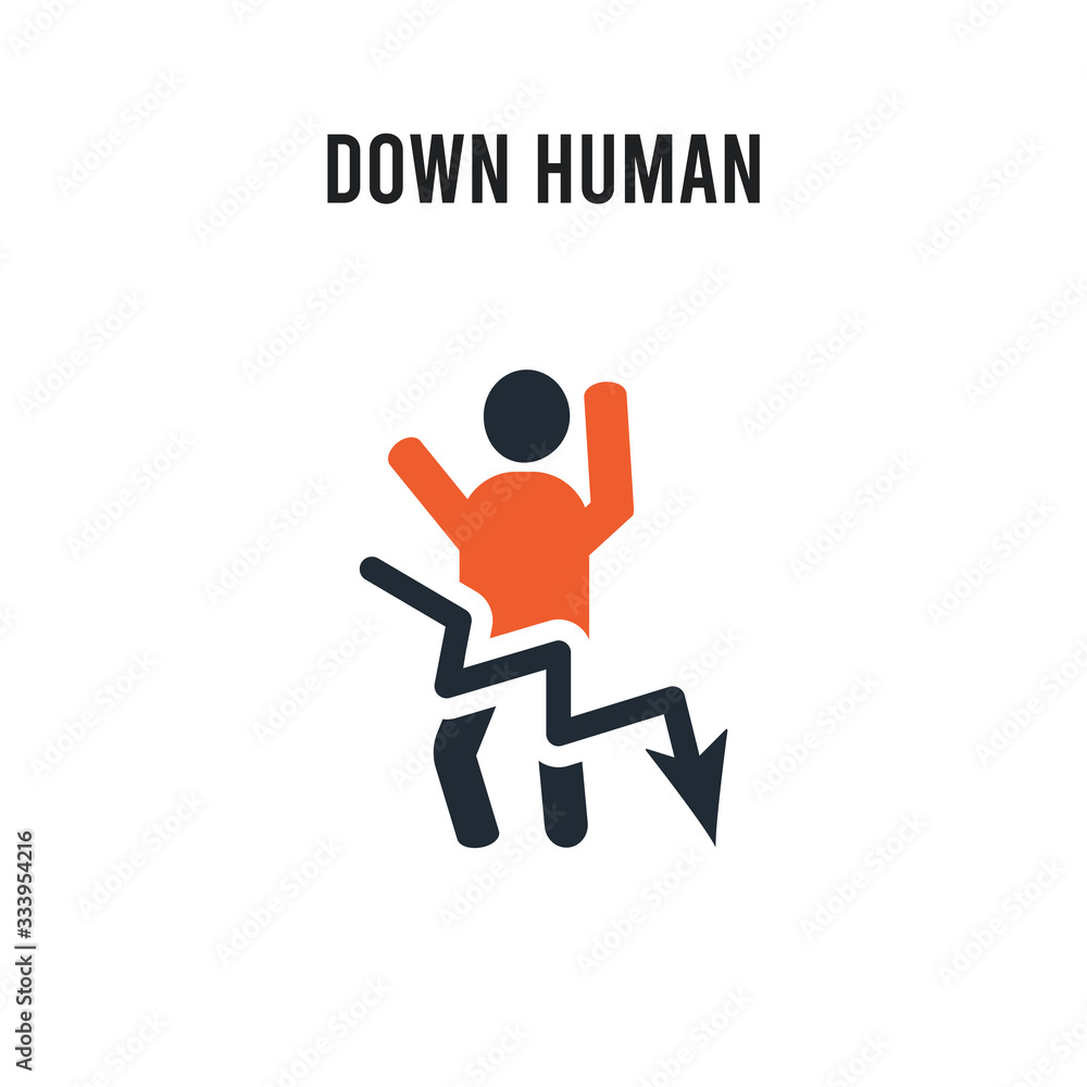 down human vector icon on white background. Red and black colored down human icon. Simple element illustration sign symbol EPS