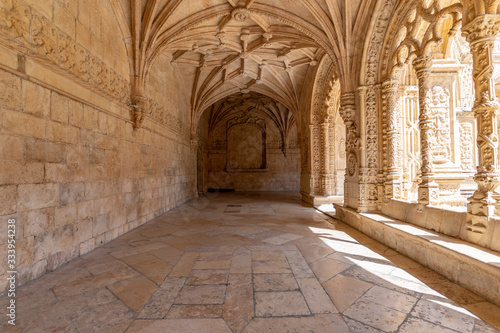 Detailed corridor at Mosteiro Dos Jeronimos in Lisbon