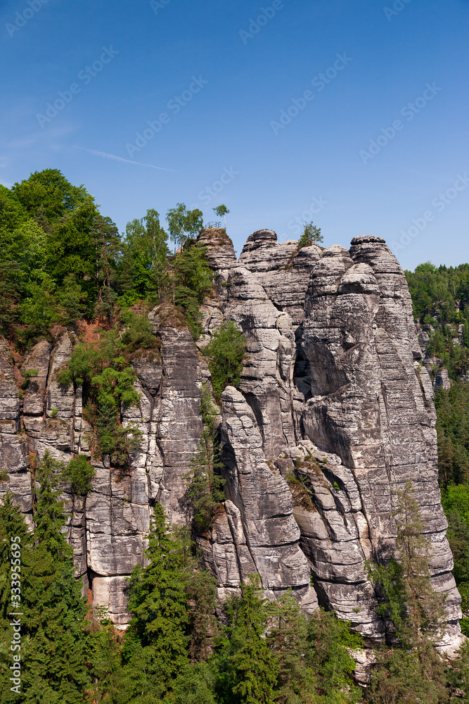 Panoramic view of the Elbe Sandstone Mountains, Germany.
