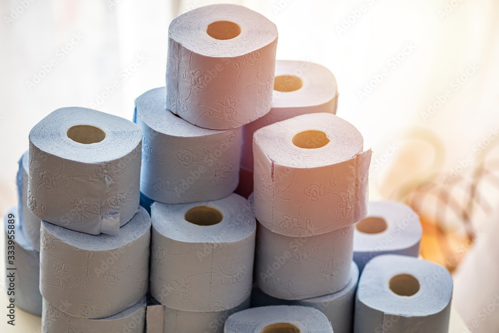 Toilet paper roll. Concept of lack of toilet paper in stores due to coronavirus, Covid-19, hygiene, panic. A pile of Toilet paper rolls. Coronavirus and toilet paper. pandemic and panic concept. Toilet paper roll. Concept of lack of toilet paper in stores due to coronavirus, Covid-19, hygiene, panic. A pile of Toilet paper rolls. Coronavirus and toilet paper. pandemic and panic concept.