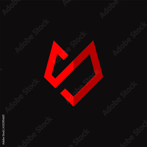 Initial letter S logo template with fox head line art symbol in flat design monogram illustration