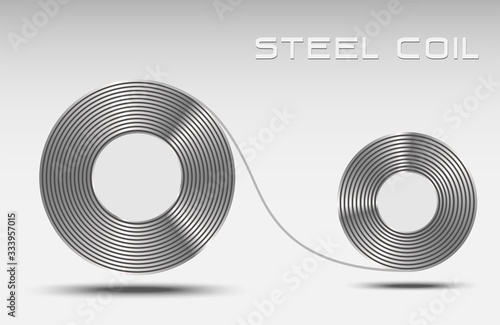 Rolled steel coil straps, Steel plate metal sheet industry, side view flat icon illustrator