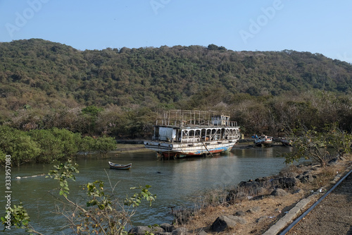 Abandoned tourist boat on Elefanta Island near Mumbai, India