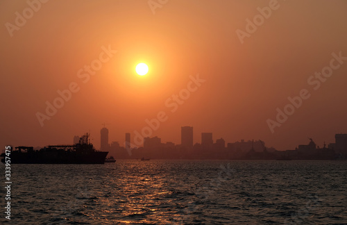 Mumbai downtown sunset cityscape, India
