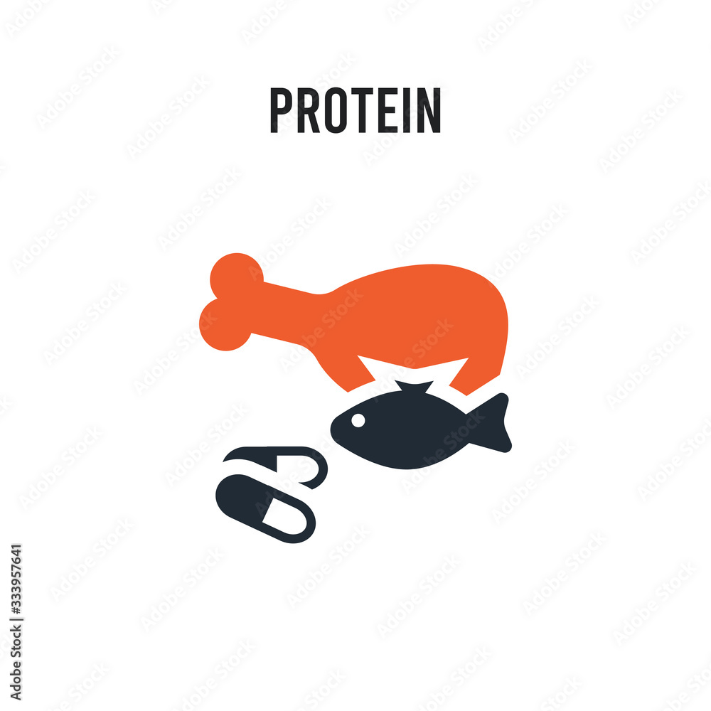 Protein vector icon on white background. Red and black colored Protein icon. Simple element illustration sign symbol EPS Protein vector icon on white background. Red and black colored Protein icon. Simple element illustration sign symbol EPS