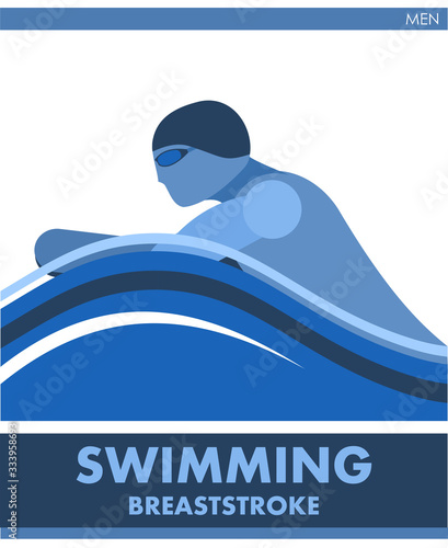 Man breaststroke swimming. Male competition. Vector. Icon, pictogram. Summer international sports. The guy is swimming in the pool. Men competition. Symbol of championship, club.