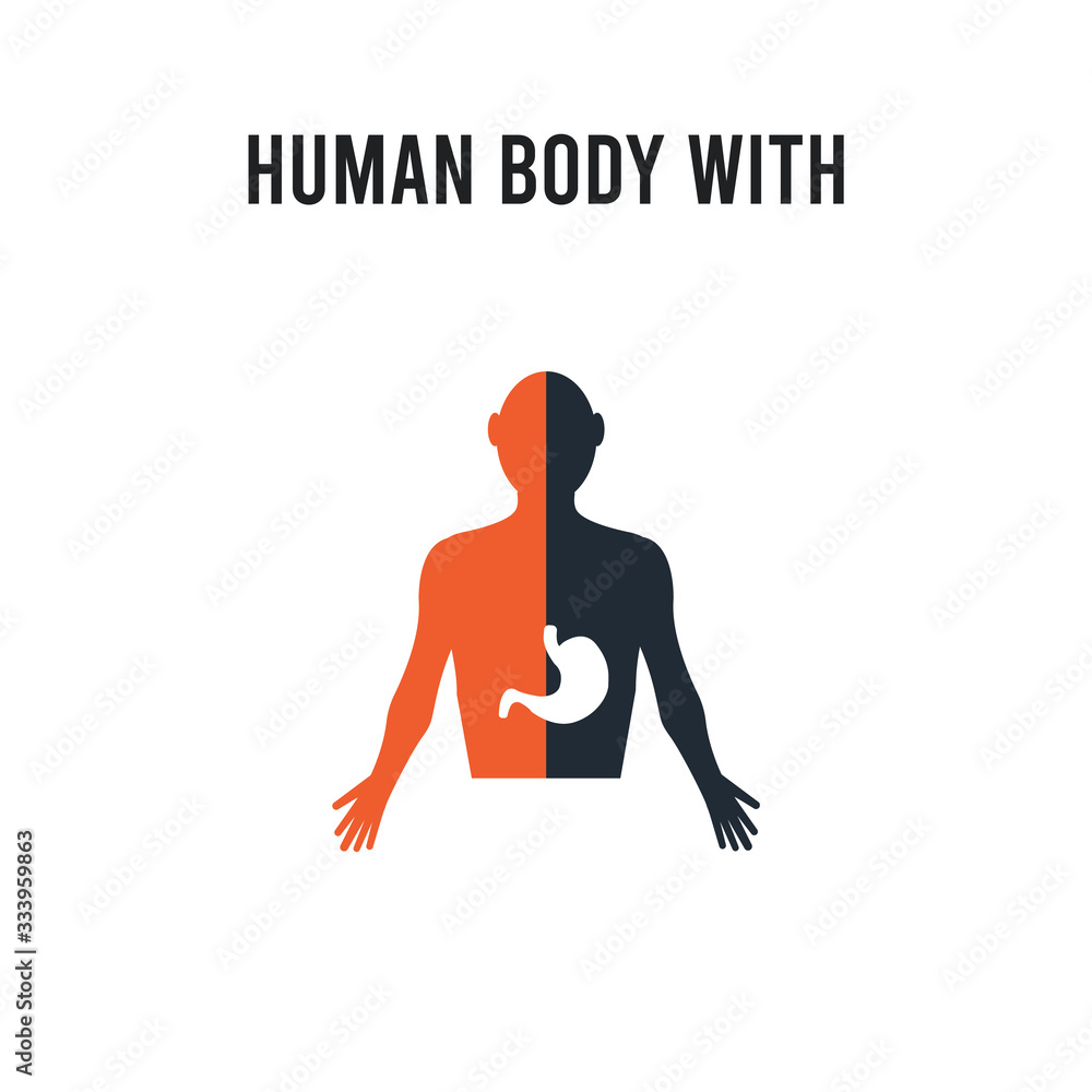 Human body with x ray plate focusing on stomach vector icon on white background. Red and black colored Human body with x ray plate focusing on stomach icon. Simple element illustration sign symbol EPS Human body with x ray plate focusing on stomach vector icon on white background. Red and black colored Human body with x ray plate focusing on stomach icon. Simple element illustration sign symbol EPS