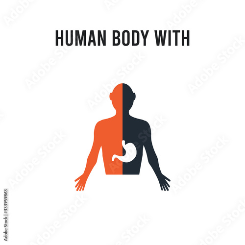 Human body with x ray plate focusing on stomach vector icon on white background. Red and black colored Human body with x ray plate focusing on stomach icon. Simple element illustration sign symbol EPS