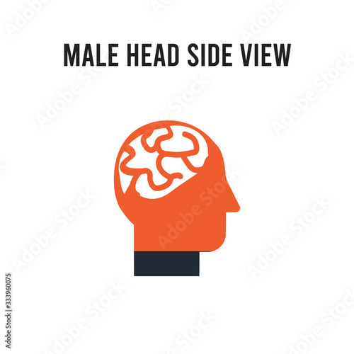Male head side view with brains vector icon on white background. Red and black colored Male head side view with brains icon. Simple element illustration sign symbol EPS